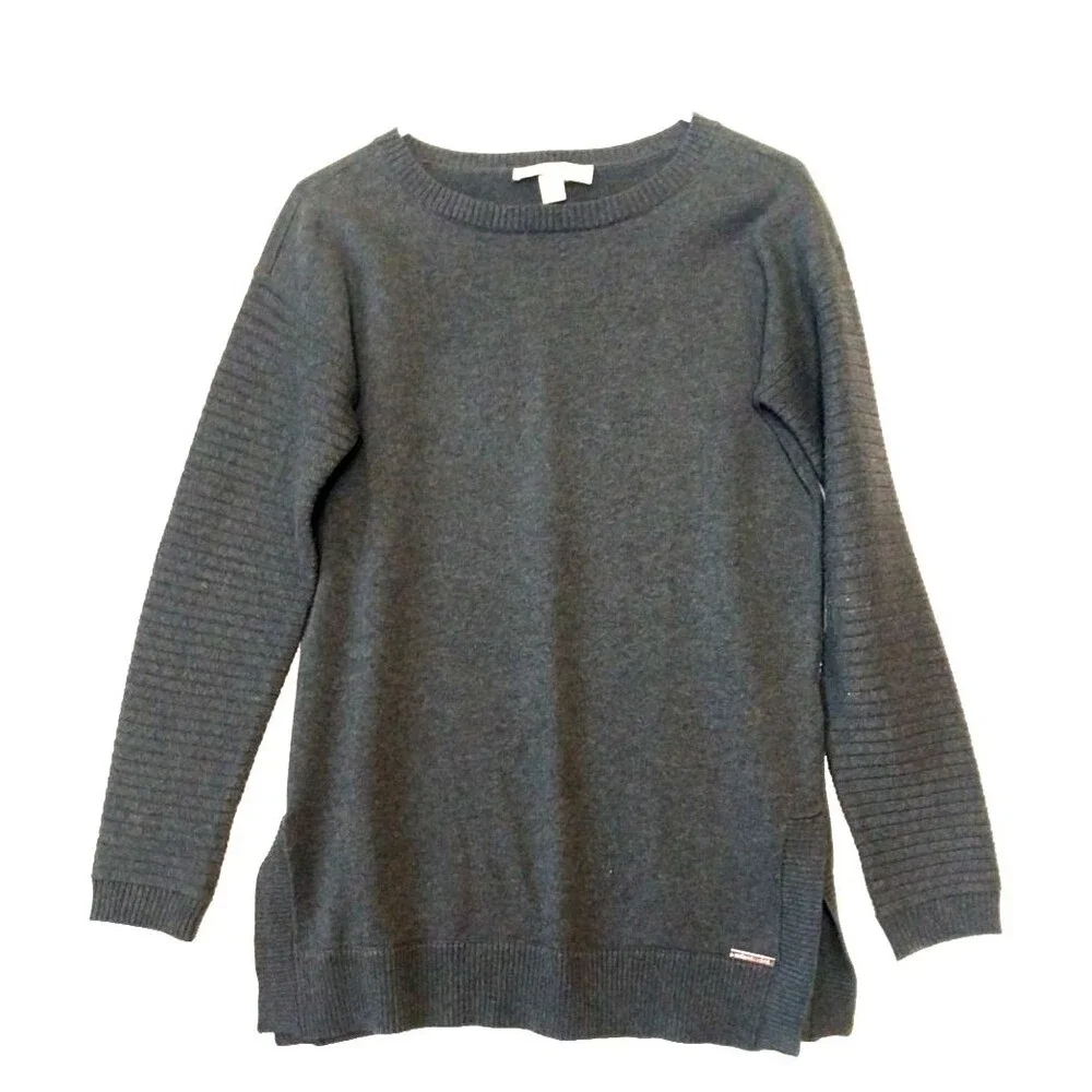 Michael Kors Gray/Navy Cotton Pullover Sweater Women's Sm. Crew Long Sleeve